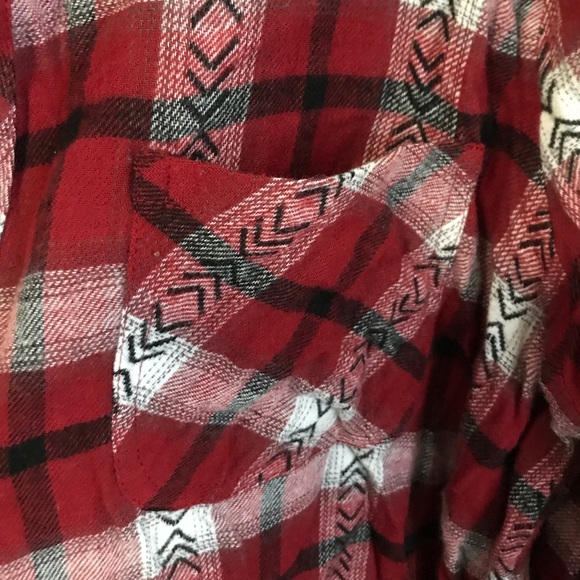 NWT Olive+Oak Women’s Boho Flannel & Plaid Fringe Button Down Cotton Top - Picture 10 of 13